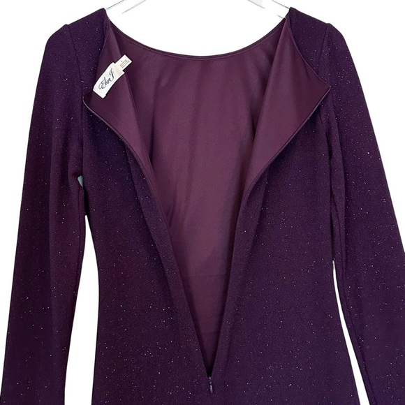 NWT Eliza J Long Sleeve Ruched Sheath Dress in Plum Glitter Size 6 - Picture 12 of 13